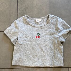 Le Lis Kids Gray Tee with Cherry Embroidery